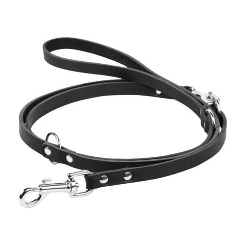 Skórzana smycz przepinana, czarna- Classic  14mm - 122 do 183cm