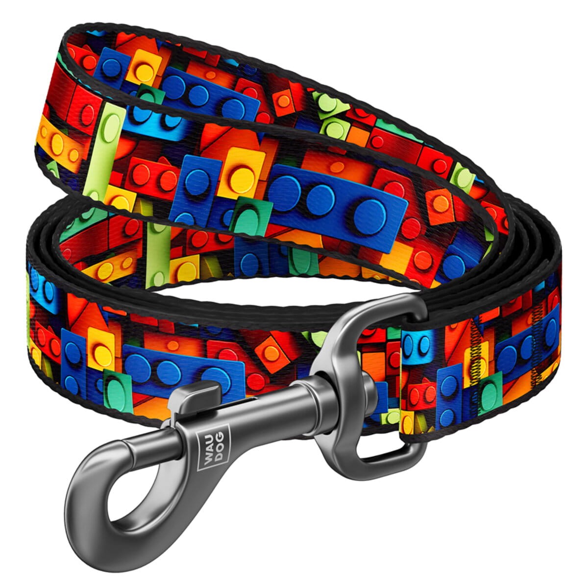 Wytrzymała miejska smycz o długości 122cm i o szerokości 1,5cm 2cm i 2,5cm- trwałe kolory ,wzór "Klocki L."