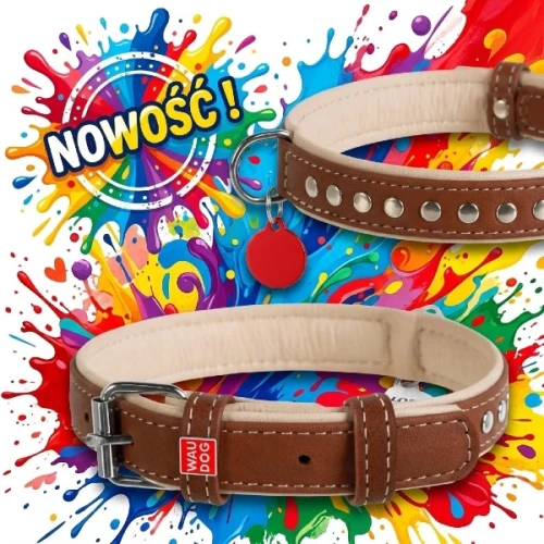 Obroża skórzana z napami CoLLaR Soft 30-39 cm x 20 mm -  brązowy