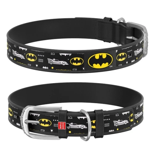 WauDog DESIGN DC- skórzana obroża czarna - "Batman3"