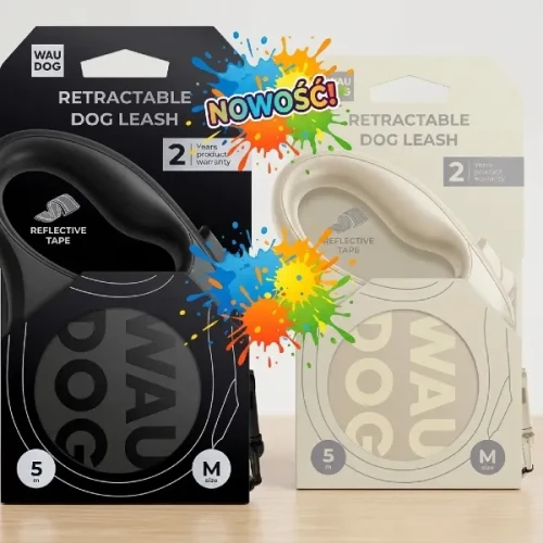 Smycz automatyczna Monochrome Black/White R-leash odblaskowa dla psa 3-5 m